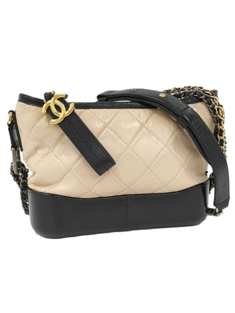 Chanel Gabriel de Small Hobo Shoulder Bag Leather Beige Black